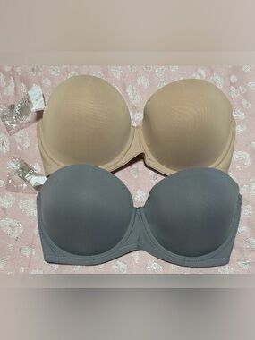 SHEIN 2 Pair Strapless Bras Gray and Tan Size 36D